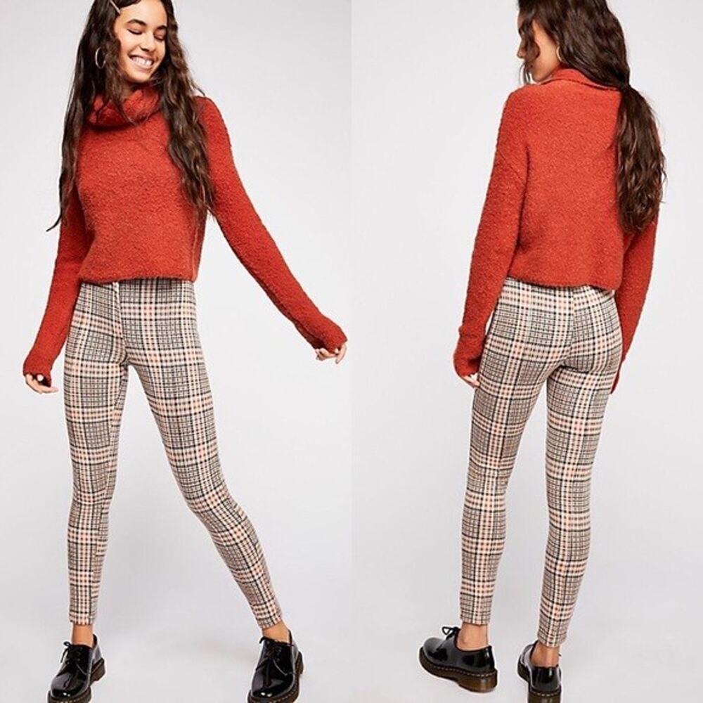 Free People Pants 2 Orange Glen Plaid Carnaby Ankle Skinny Cotton Blend